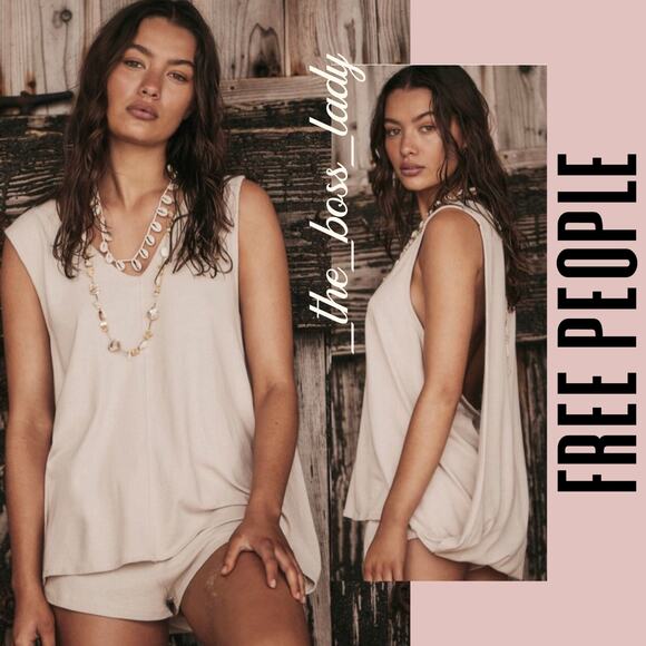 Free People set top and shorts cotton co-ord matching set casual two-piece Small - Picture 1 of 10